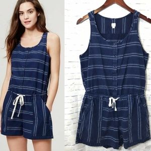 LOFT Beach Stripe Drawstring Romper Jumpsuit